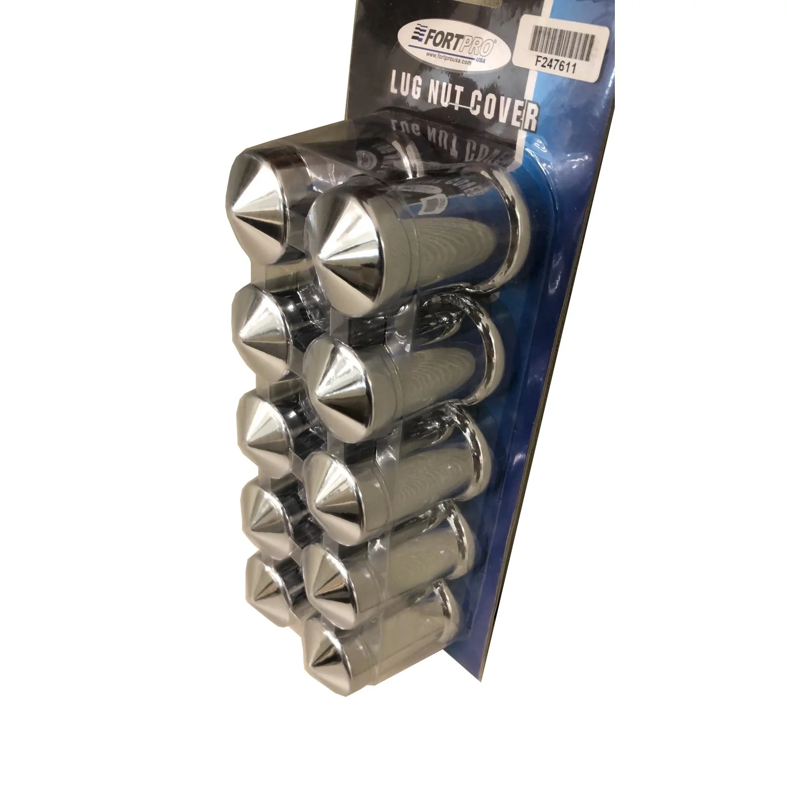 Fortpro 33mm x 3 3/16" Chrome Pointed Cylinder Push-On Nuts Covers - 10 Pack | F247611 - Image 2
