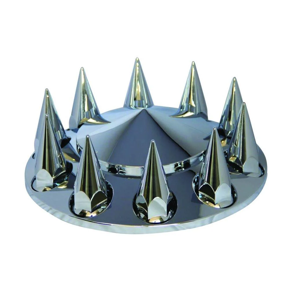 Fortpro QTY-2 Semi Truck Chrome Front Axle Wheel Cone Style Cover Kit Hub Cap w/ 33mm Spike Thread-On Nuts Covers | F247607-2QTY - Image 2