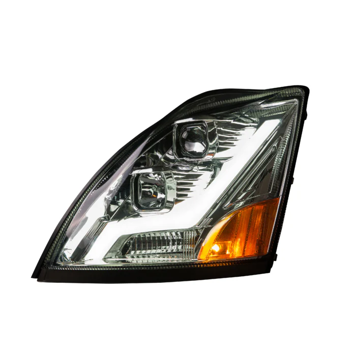 Chrome Housing Headlights Set w/LED Light Bar for Volvo VN/VNL - Both Sides - Image 3
