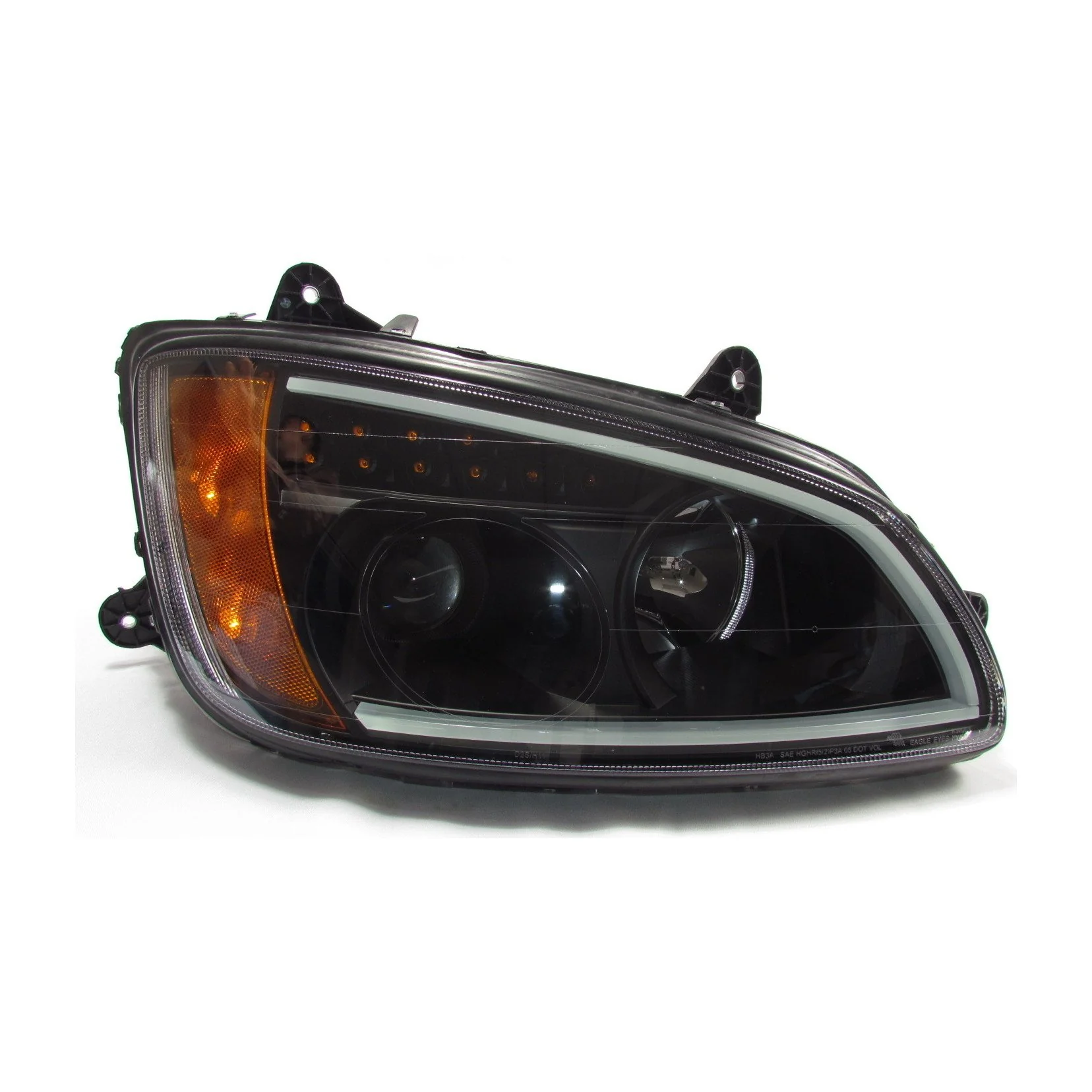 Black Projector Headlights w/LED Bar Set for Kenworth T660 - Both Sides - Image 4